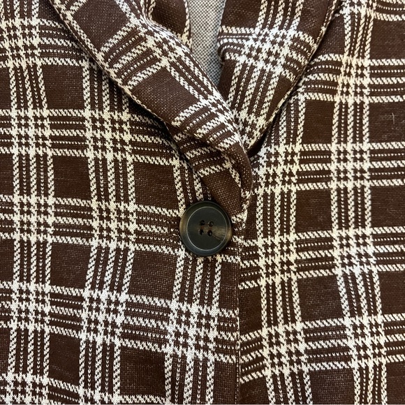 Altar’d State Aubree Brown Plaid Tartan Blazer Ruched 3/4 Sleeves size Medium - Picture 4 of 5